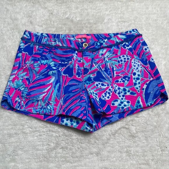 Lilly Pulitzer Pants - Lilly Pulitzer Adie Shorts 14 Blue Pink Floral Tropical Chino Cotton Preppy